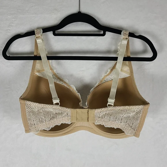 Parfait Lace Full Coverage Underwire Bra Beige Nude Scalloped Bow Size 32 H - Picture 2 of 4
